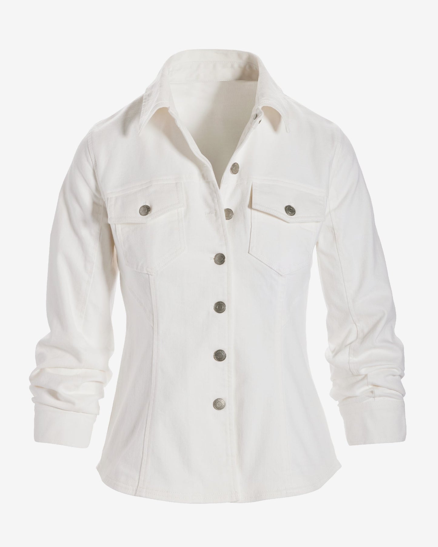 Ruched Sleeve Shaped Denim Jacket White