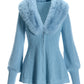 Faux Fur Balloon Sleeve A Line Zip Up Cardigan Airy Blue