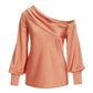 Amelia Shoulder-Skimming Charmeuse Blouse Peach
