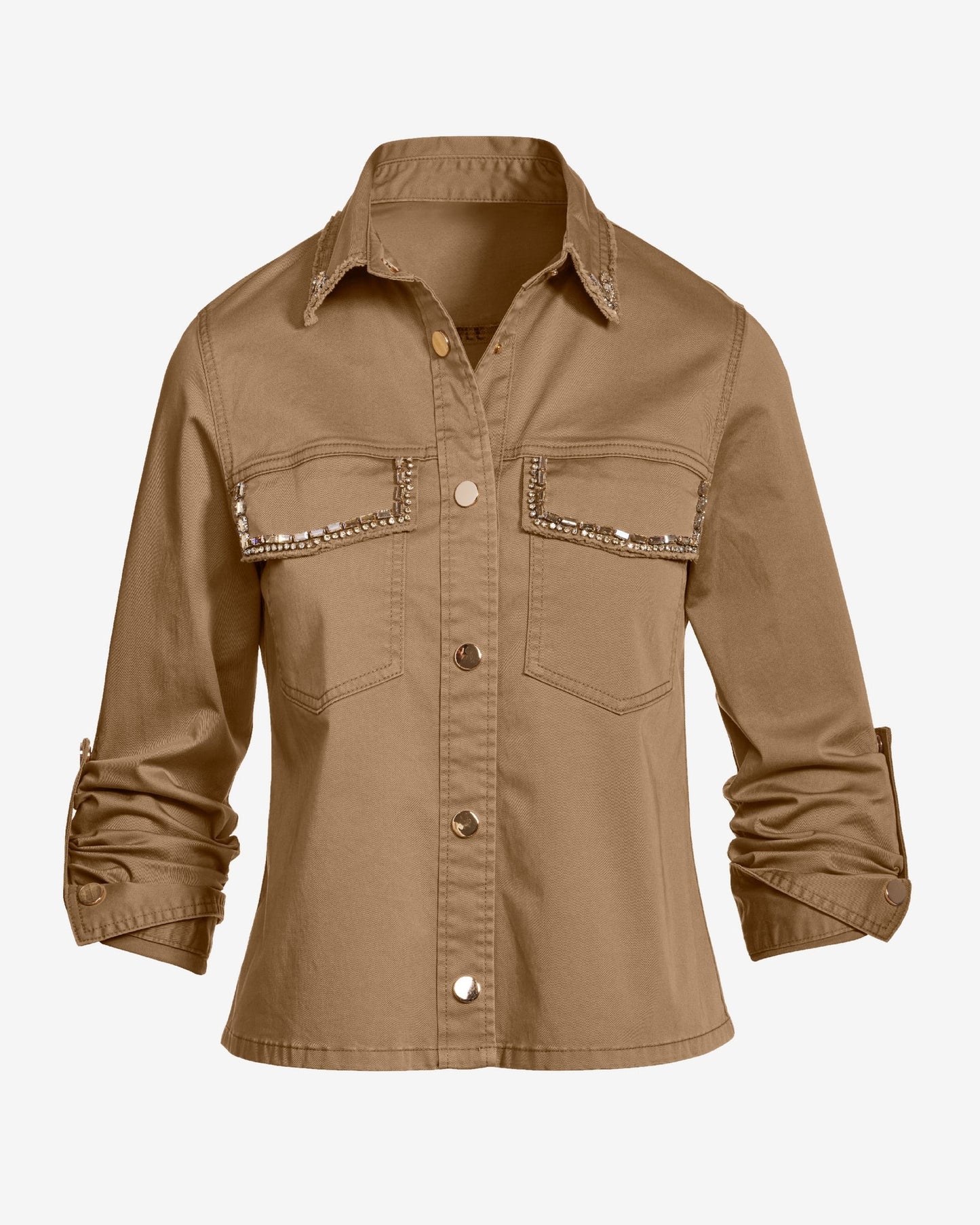 Crystal Trim Effortless Light Weight Jacket Caramel
