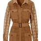 Lace Belted Utility Jacket Almond
