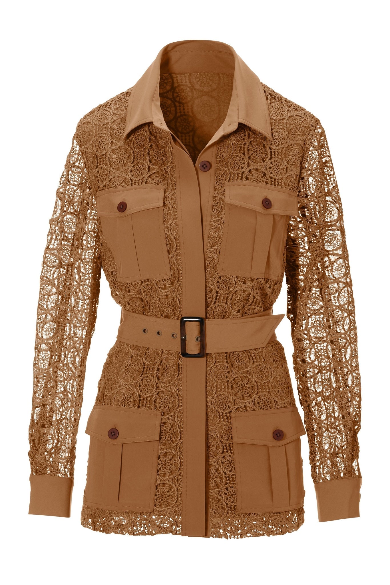 Lace Belted Utility Jacket Almond