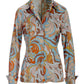 Folk Favorite Print Sophia Button Up Charmeuse Blouse Blue Multi