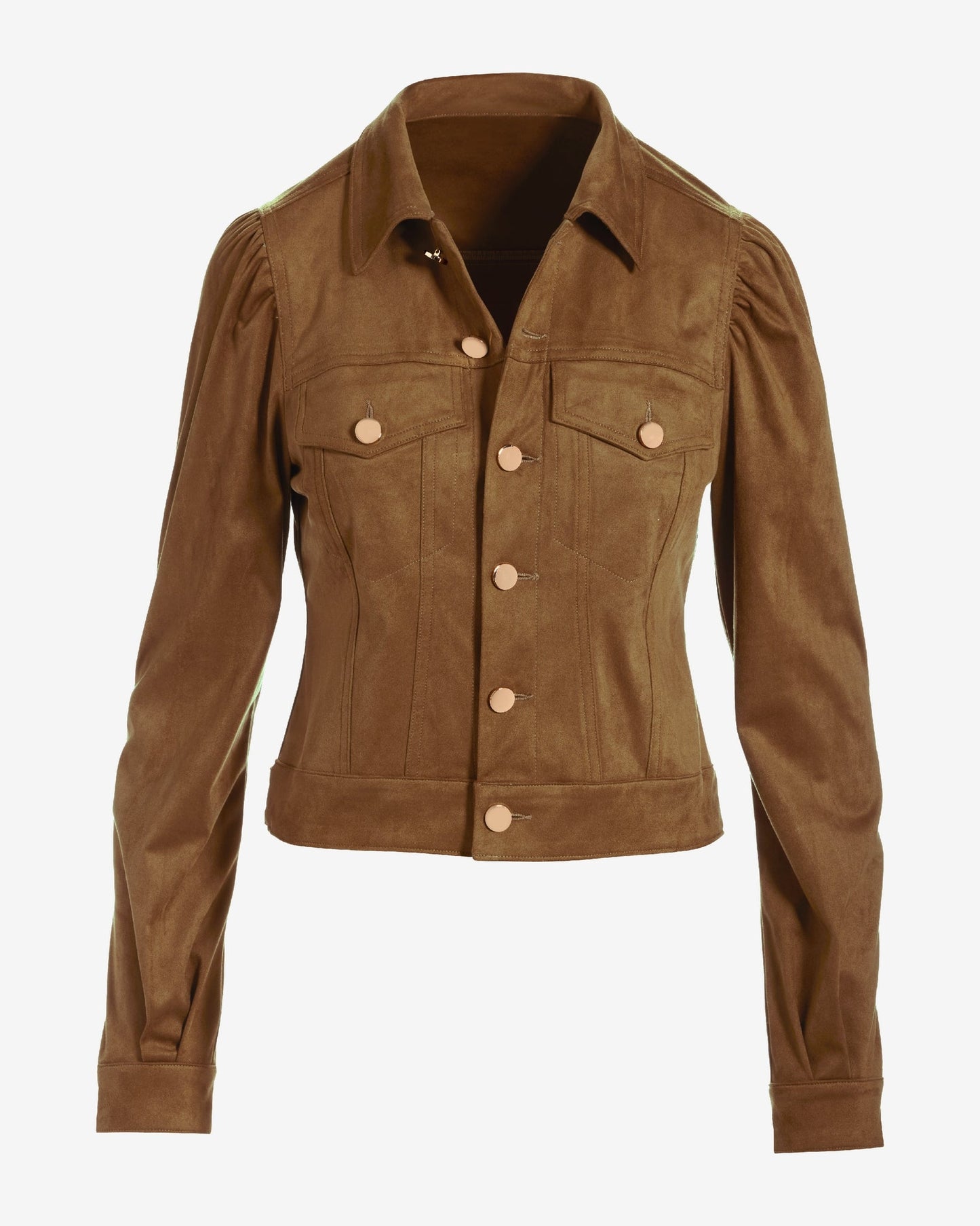 Fall Essential Faux Suede Puff Sleeve Jacket Cognac