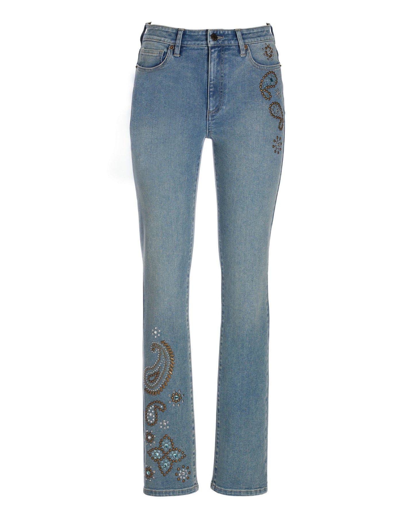 Newport Embellished Stud Slim Straight Ankle Jean Light Med Wash