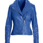 Leather Collared Moto Jacket Lapis Blue