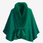 Faux Fur Tie Waist Poncho Ultramarine Green