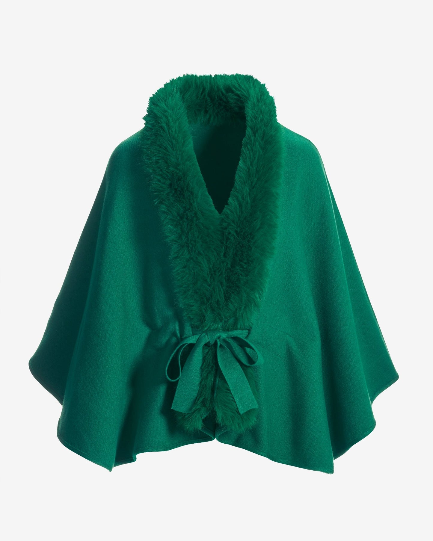 Faux Fur Tie Waist Poncho Ultramarine Green