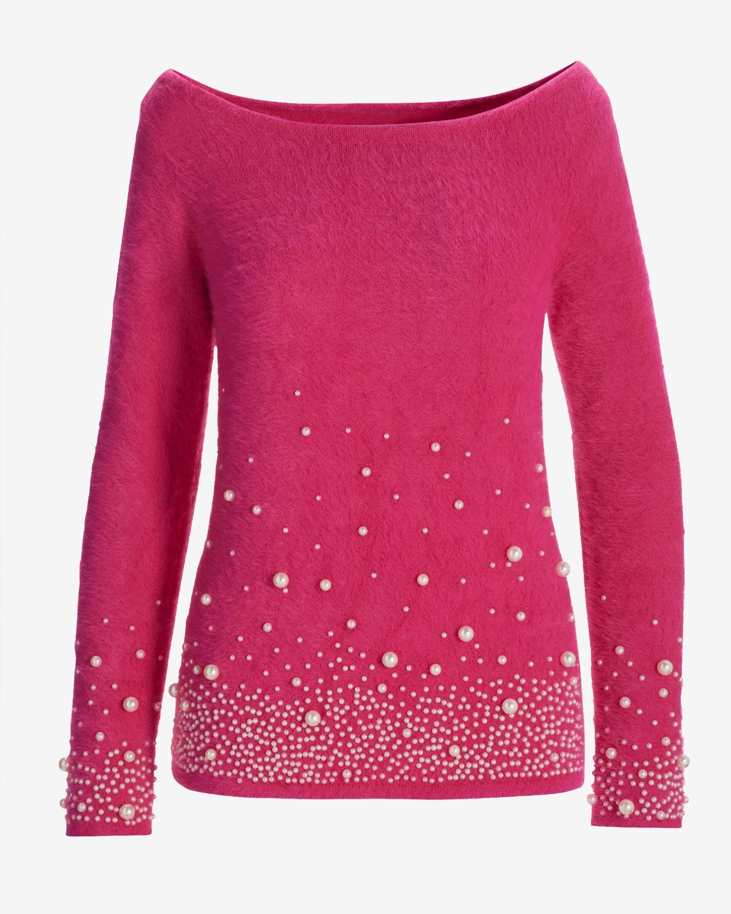 Plush Pearl Embellished Boatneck Sweater Cabaret Pink