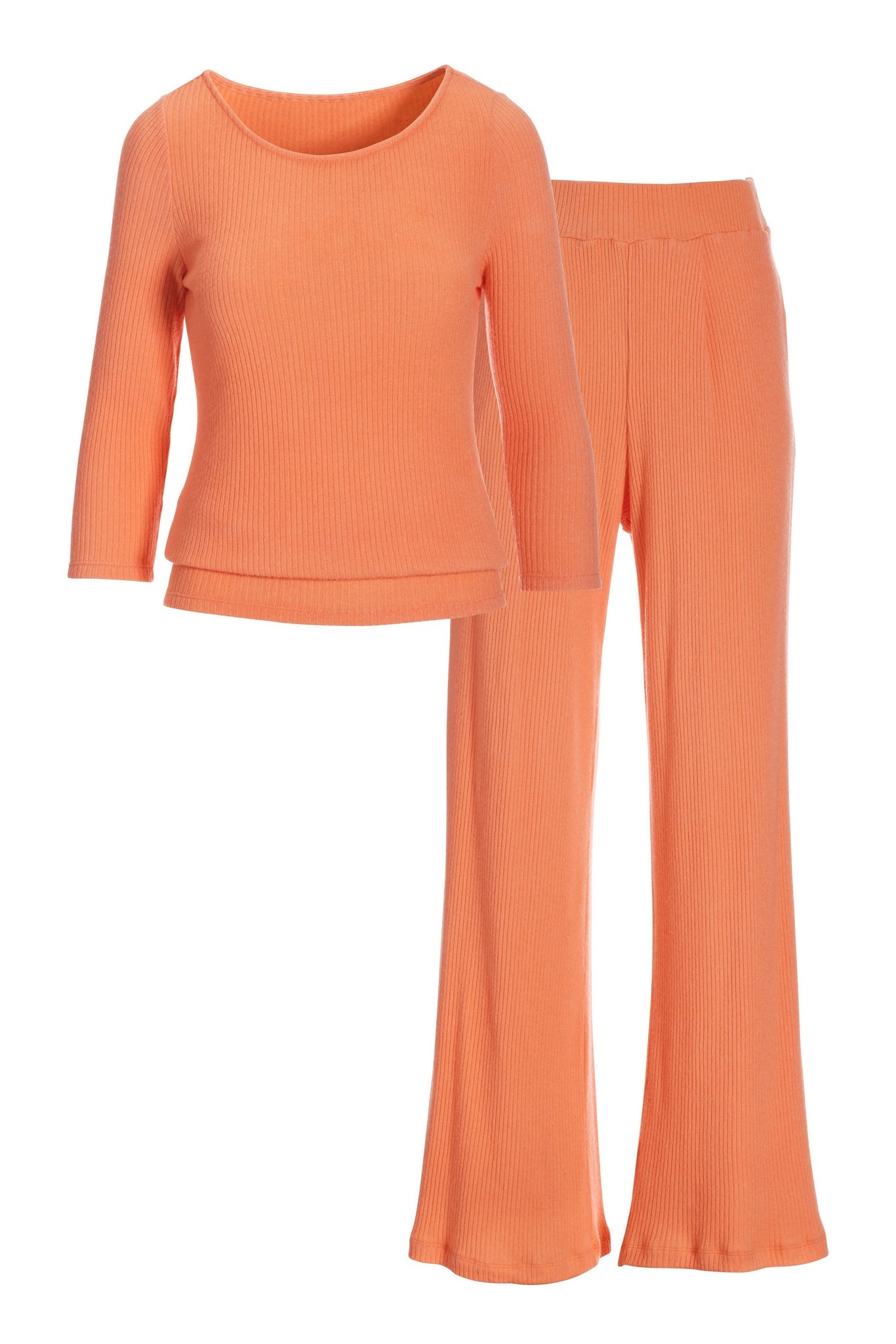 Ribbed Scoopneck Blouson Lounge Set Cantaloupe
