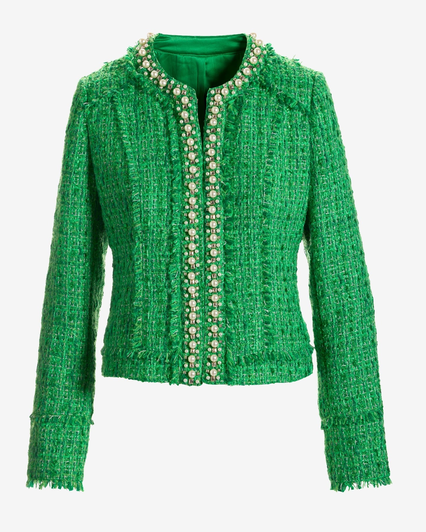 Pearl Trim Tweed Jacket Green