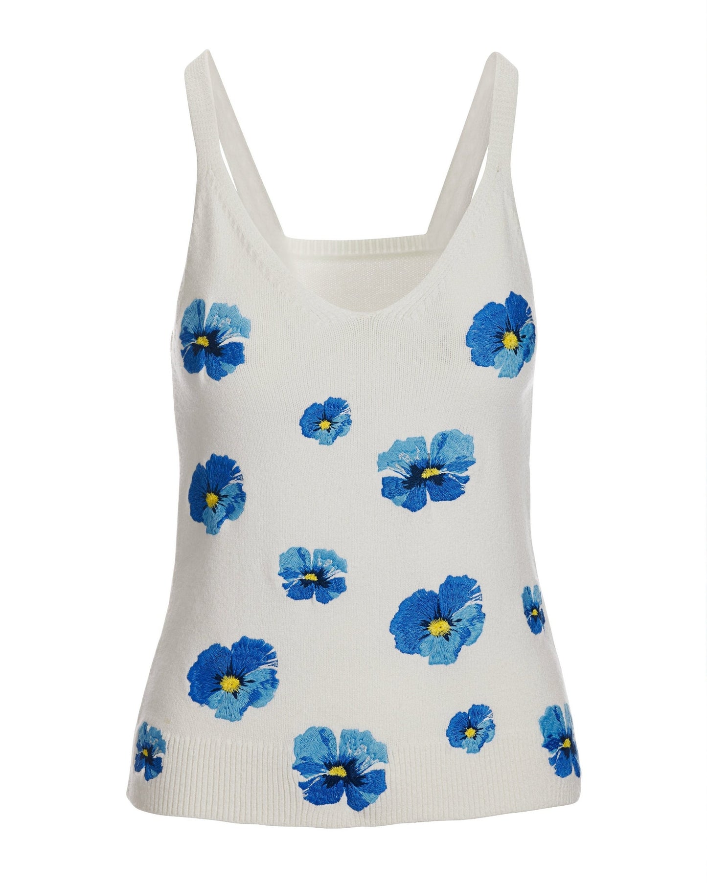 Floral Embroidered Sweater Tank White/Blue
