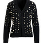 Pearl Embellished Cable Cardigan Black