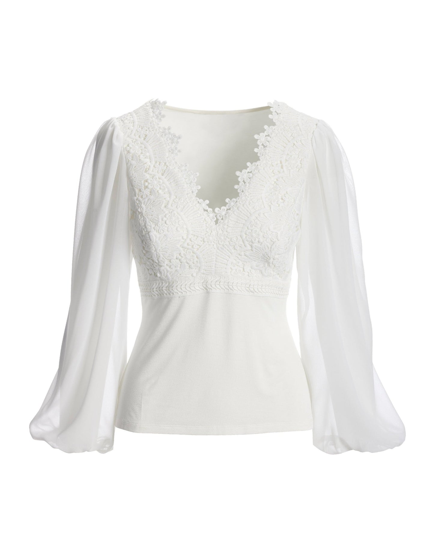 Scallop Lace Long Sleeve Top Pure White