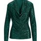 Sequin Cowl Neck Knit Top Deep Emerald