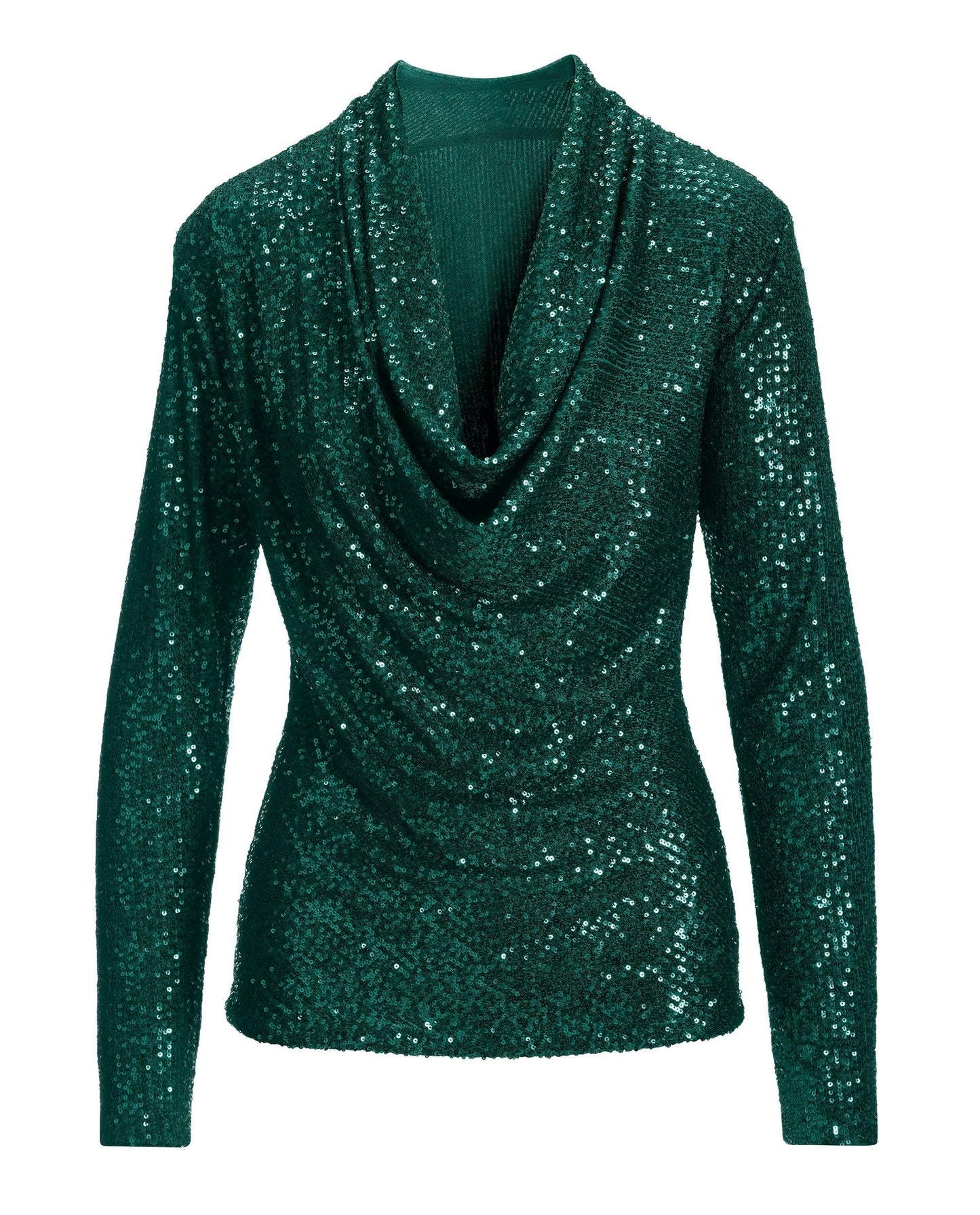 Sequin Cowl Neck Knit Top Deep Emerald