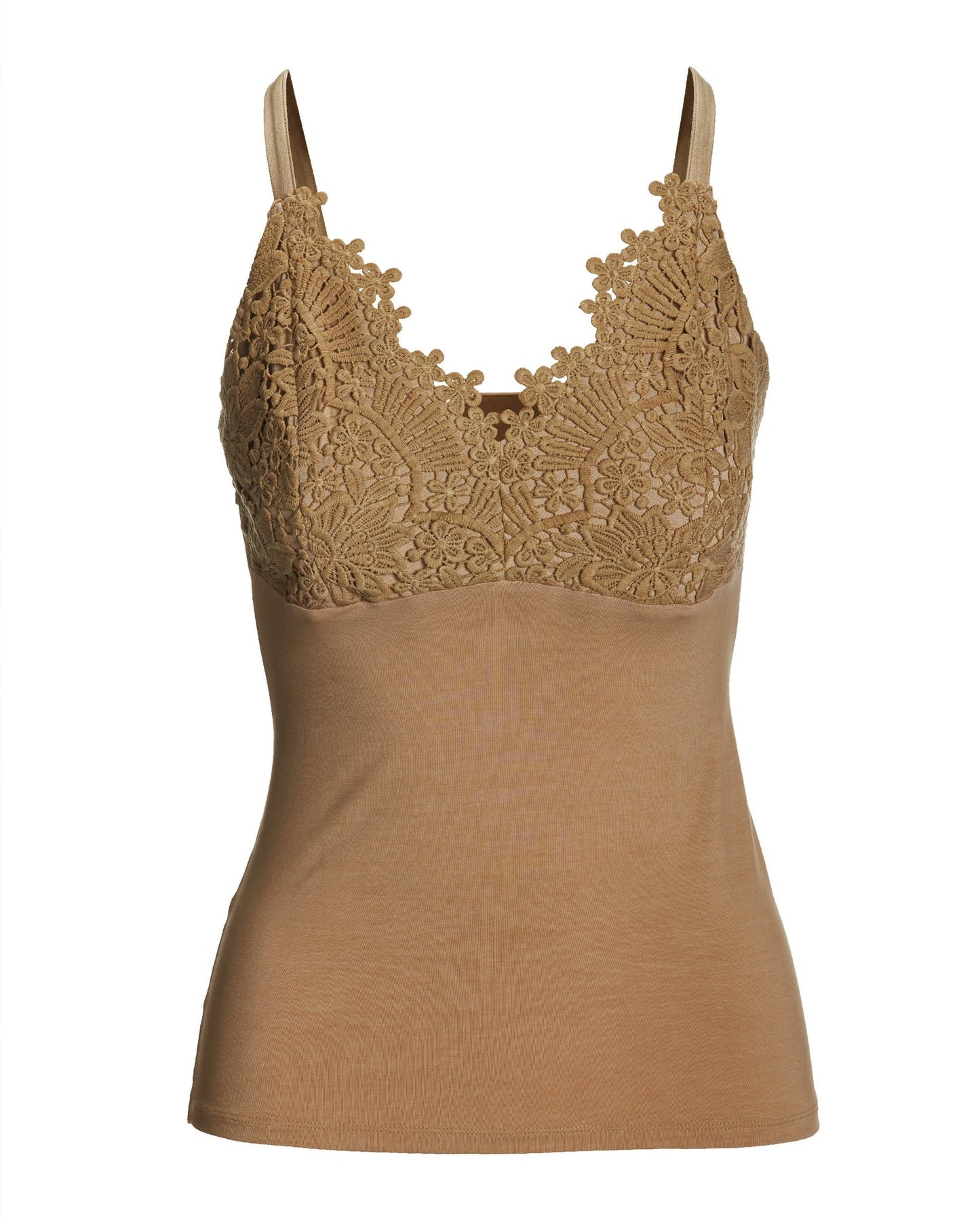 Lace Trim Cami Knit Top Suntan