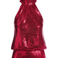 Sequin Mock Neck Blouson Knit Top Red