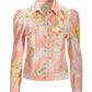 Vintage Blooms Print Puff-Sleeve Denim Jacket Pink