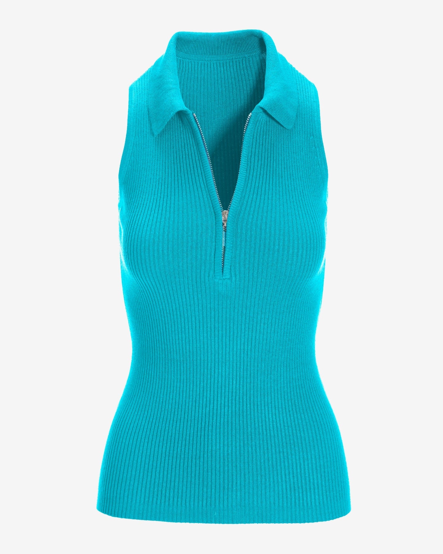 Sleeveless Ribbed Half-Zip Sweater Scuba Blue
