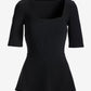 Beyond Travel Square Neck Elbow Sleeve Peplum Top Jet Black