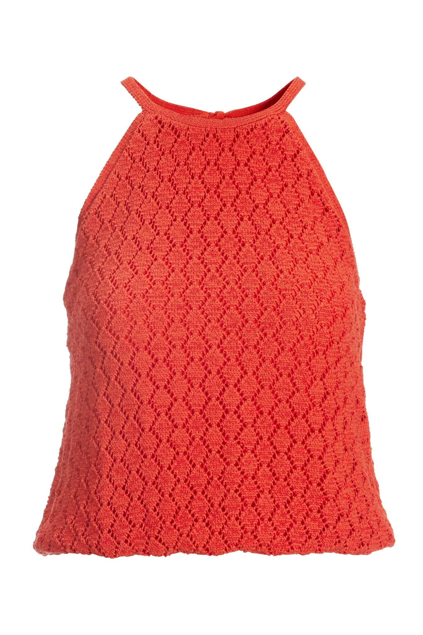 Crochet High Neck Tank Top Hot Coral