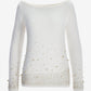 Plush Pearl Embellished Boatneck Sweater Off White
