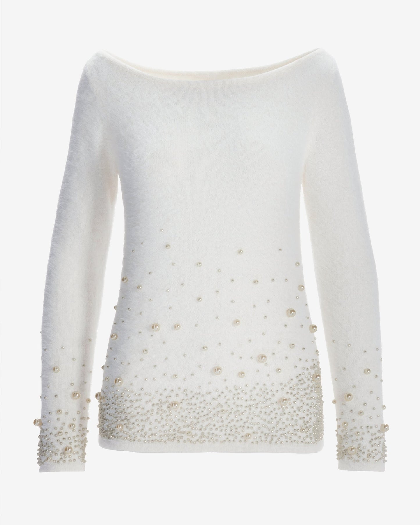 Plush Pearl Embellished Boatneck Sweater Off White