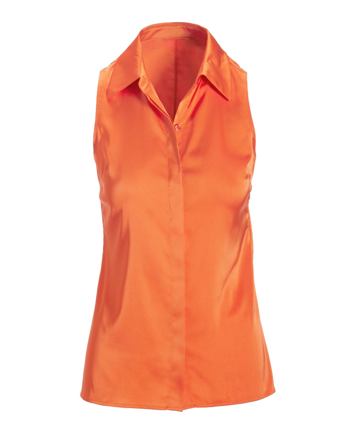 Heidi Sleeveless Button Up Charmeuse Blouse Firecracker
