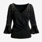 Pearl Surplice Flare Sleeve Top Proper Black