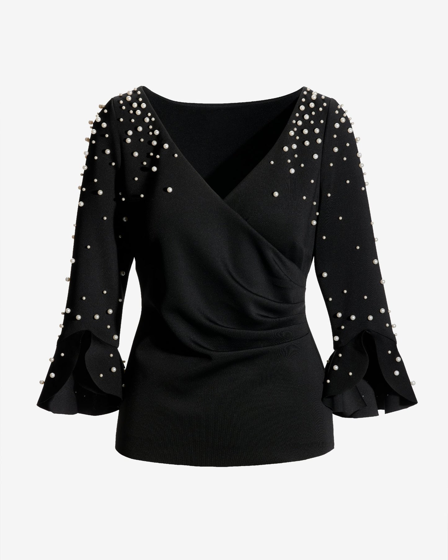 Pearl Surplice Flare Sleeve Top Proper Black