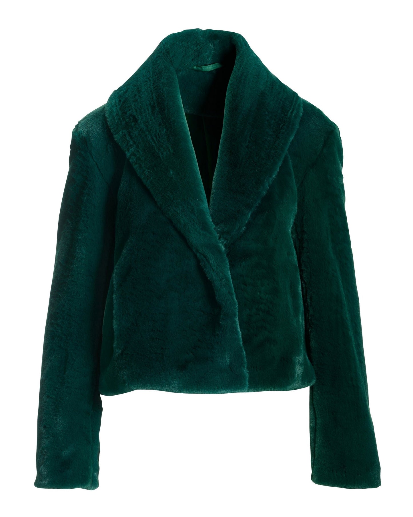 Shawl Collar Versatile Faux Fur Chubby Deep Emerald