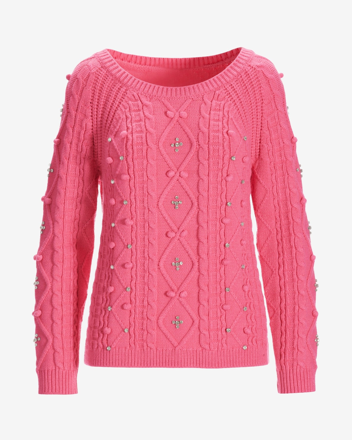 Embellished Cable Pullover Sweater Pink Carnation