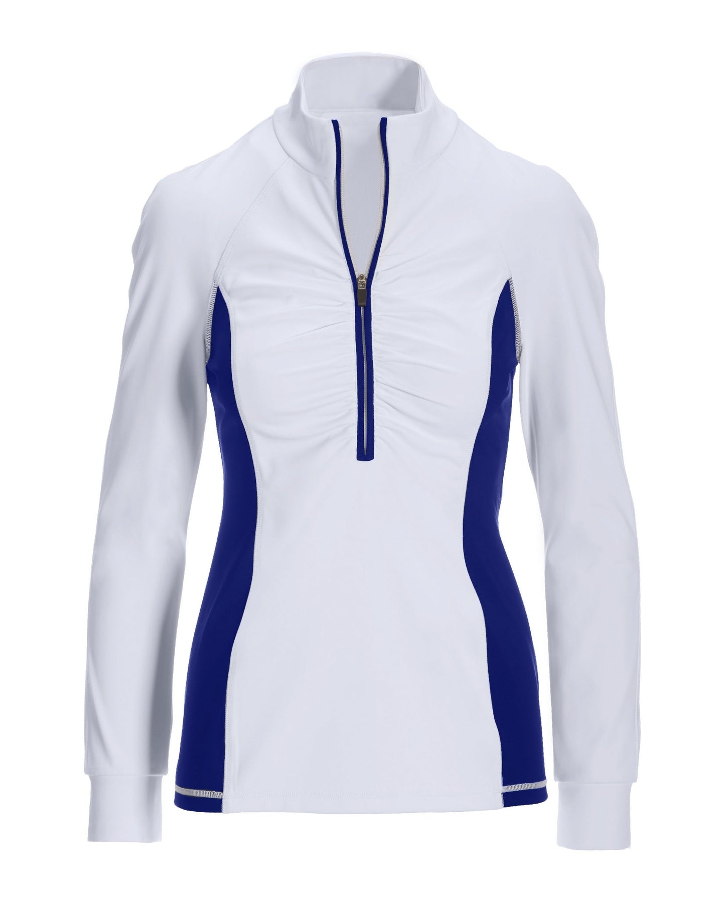 B-Active Half Zip Ruched Long Sleeve Top White/Blue