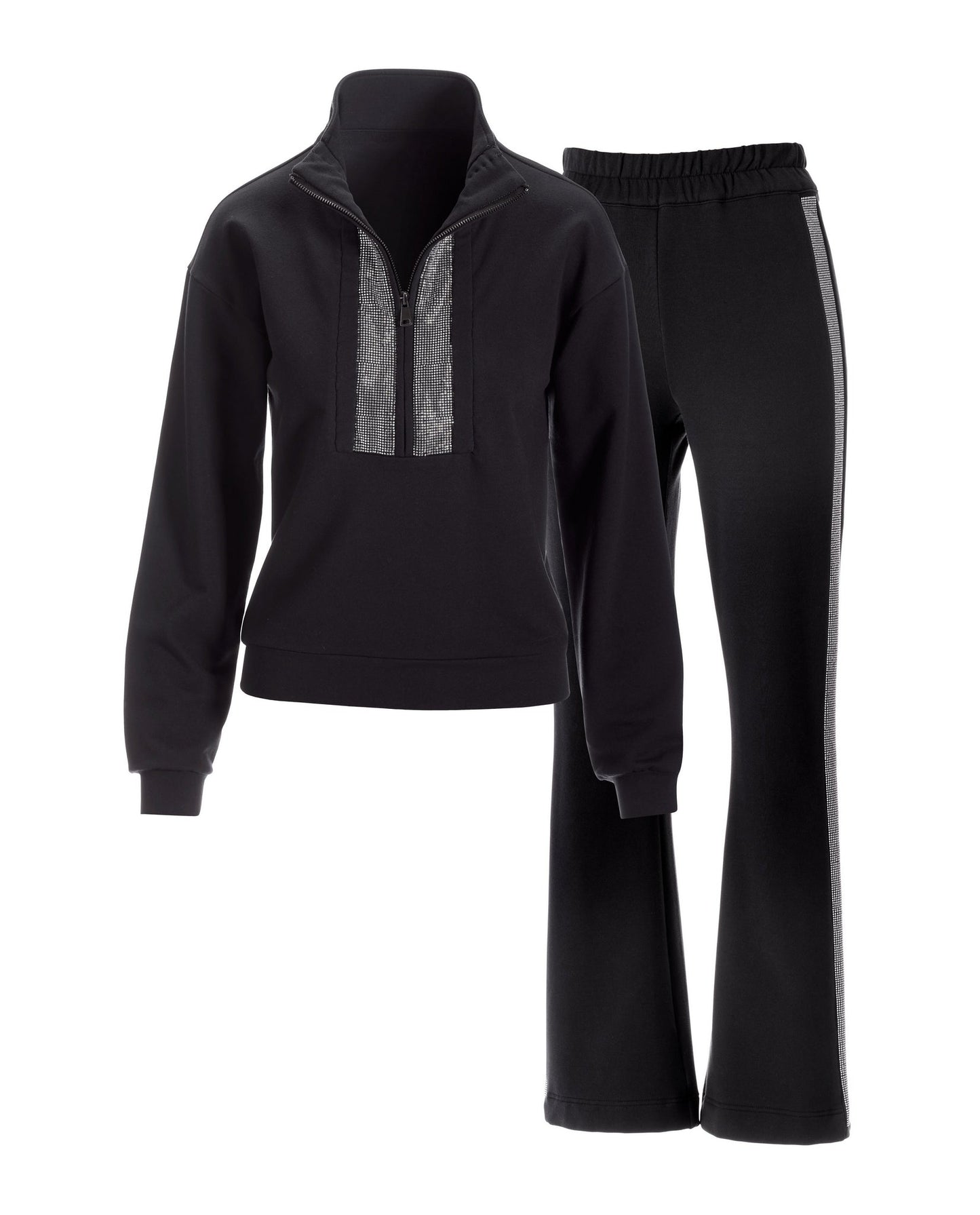 Crystal Half Zip Pullover Set Black