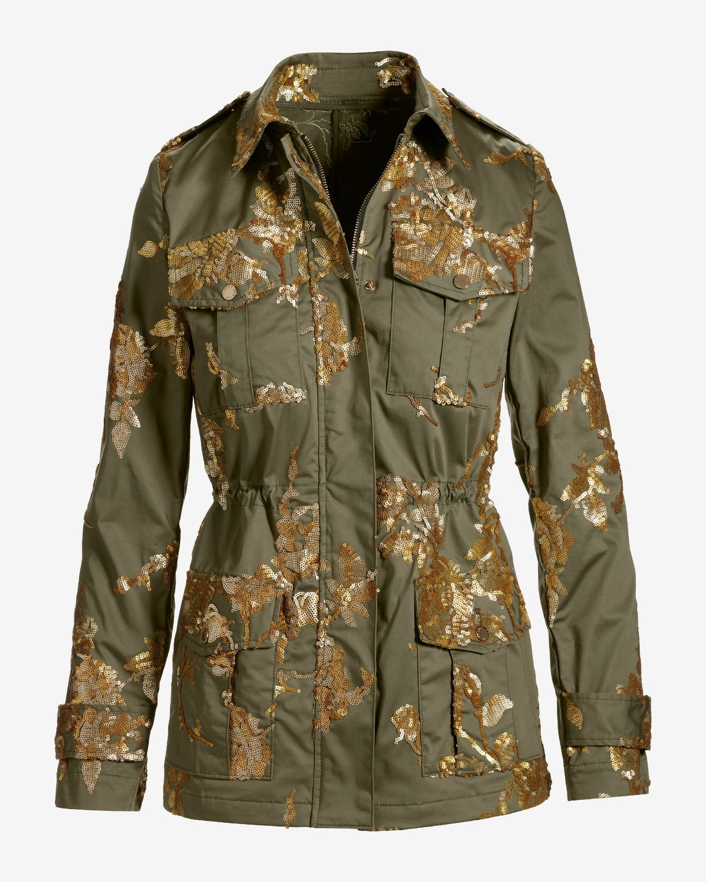 Floral Sequin Embellished Utility Jacket Olive Night