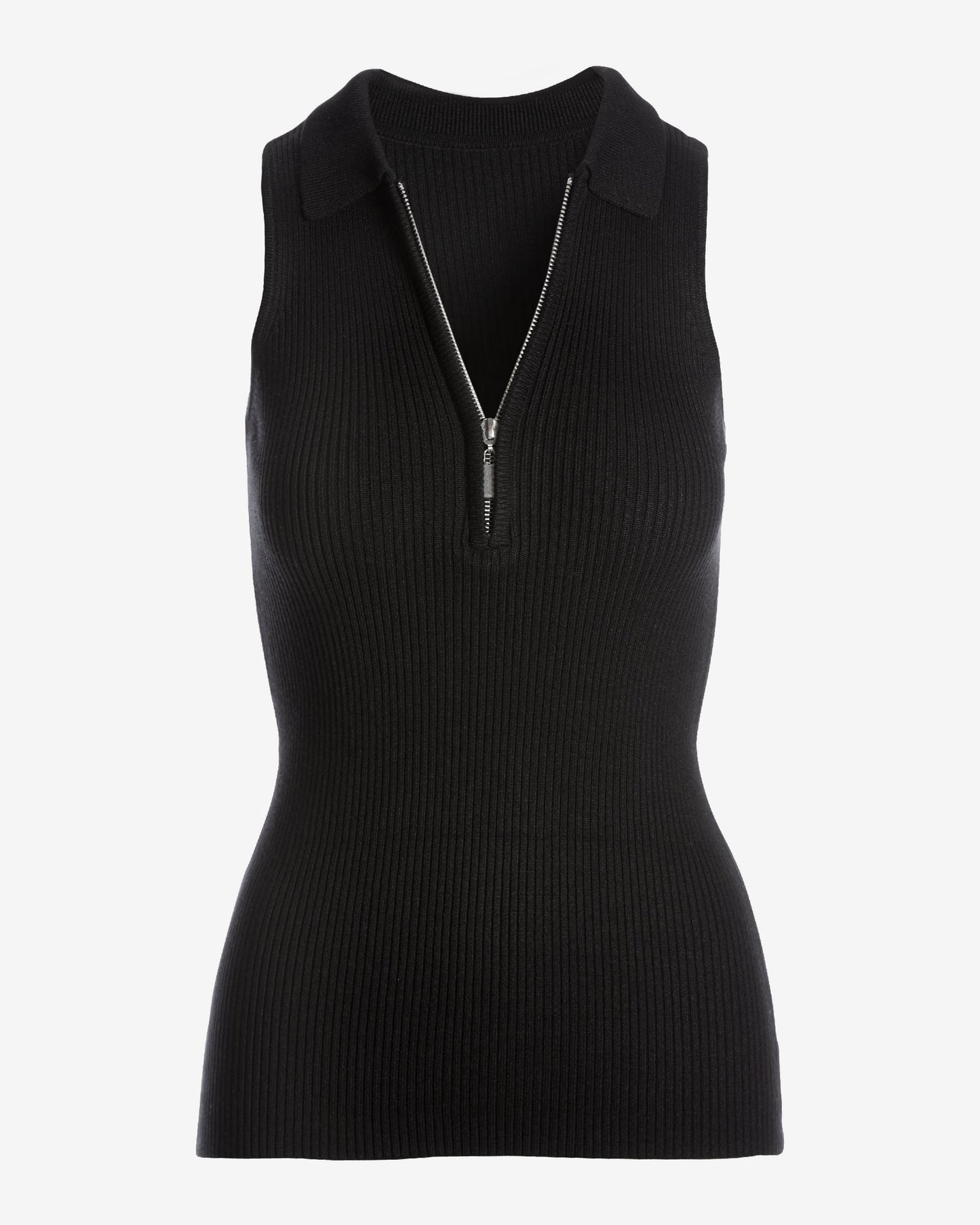 Sleeveless Ribbed Half-Zip Sweater Black