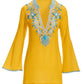 Embellished V Neck Resort Tunic Yellow Multi