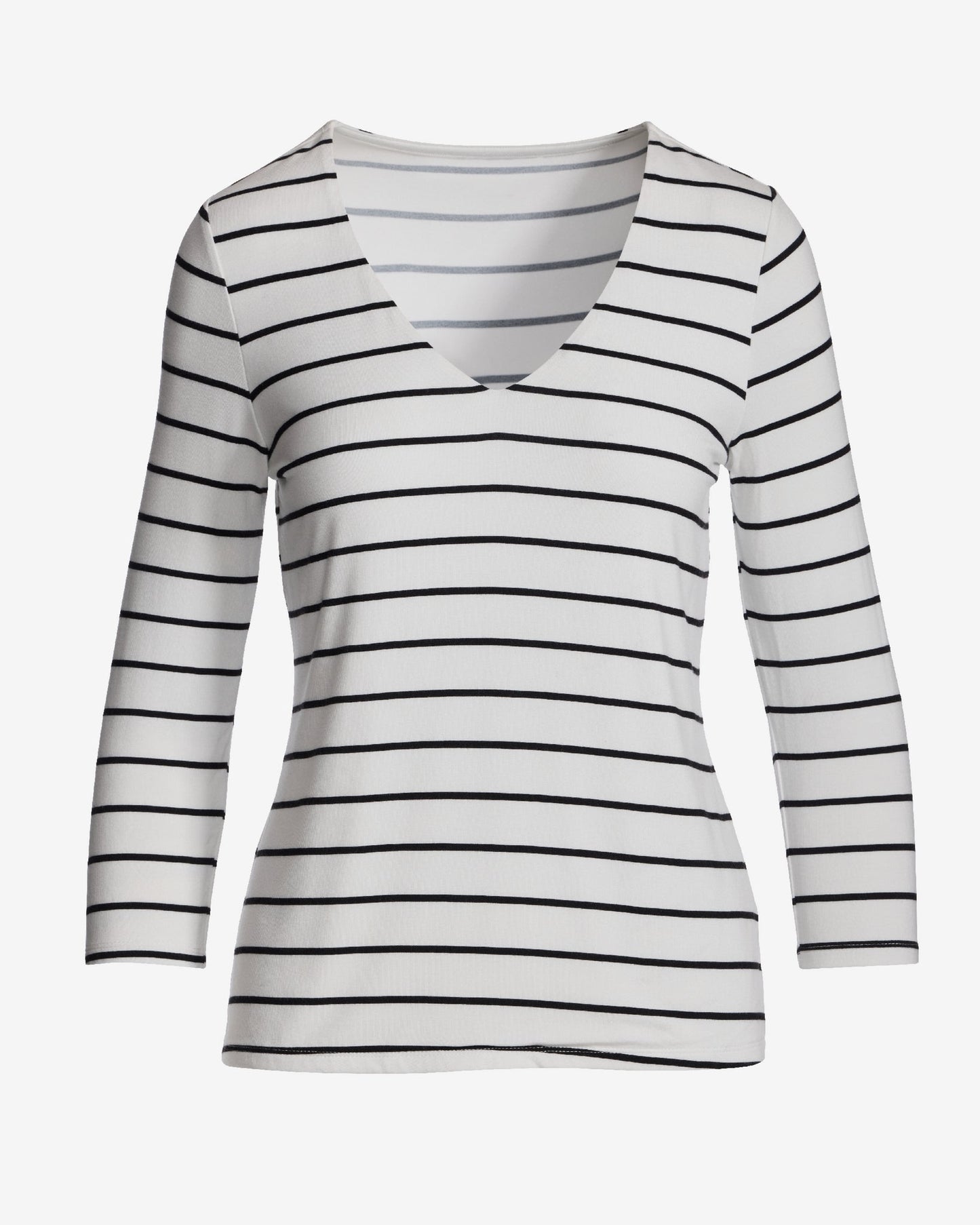 So Effortless Print V Neck Three Quarter Top Thin Stripe