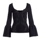 Lace Inset Flare Sleeve Sweater Black