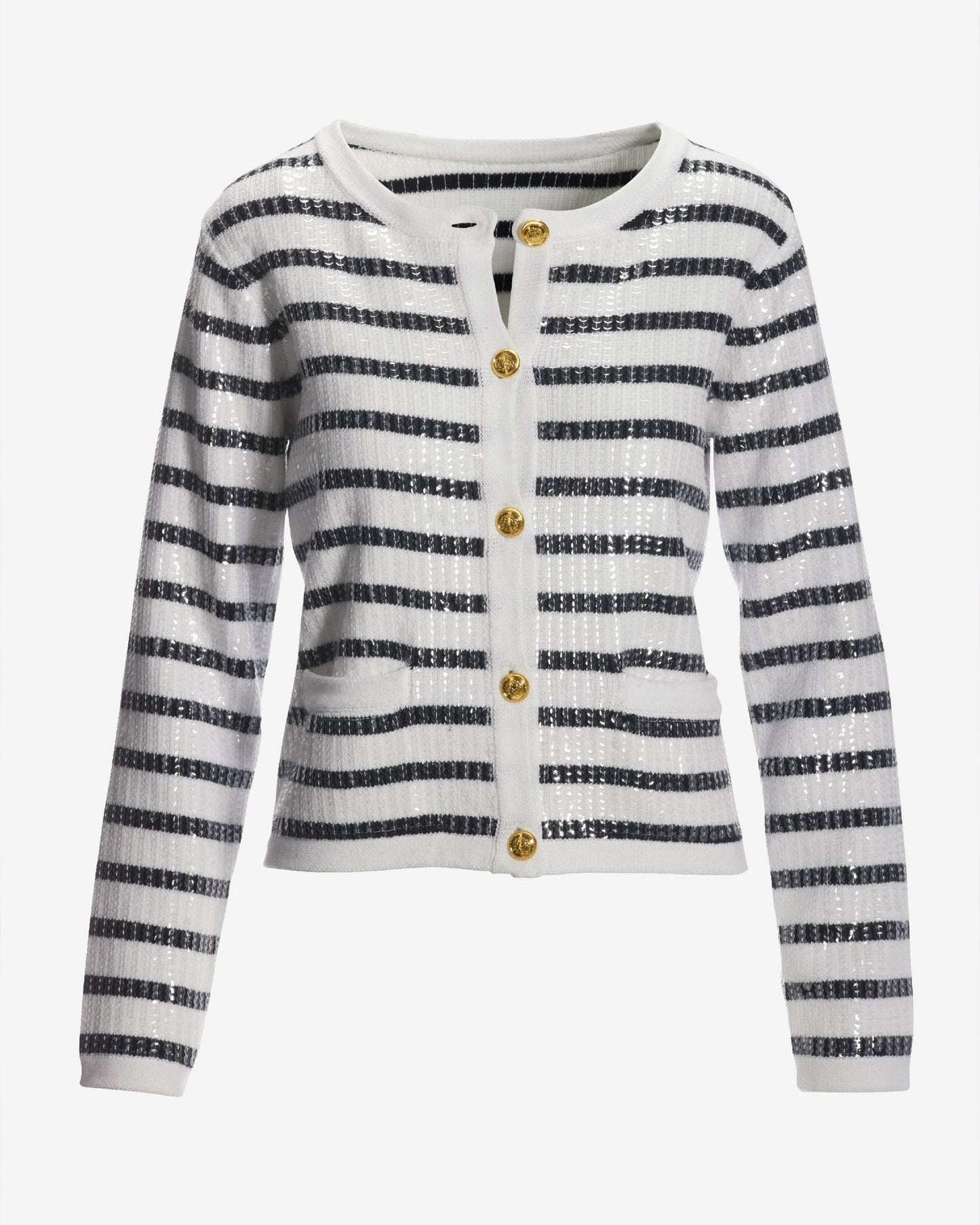 Sequin Stripe Cardigan Off White/Navy