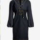 Lace Up Grommet Detail Denim Tunic Dress Dark Rinse