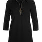 Beyond Travel Collared Ring Three-Quarter-Sleeve Top Jet Black