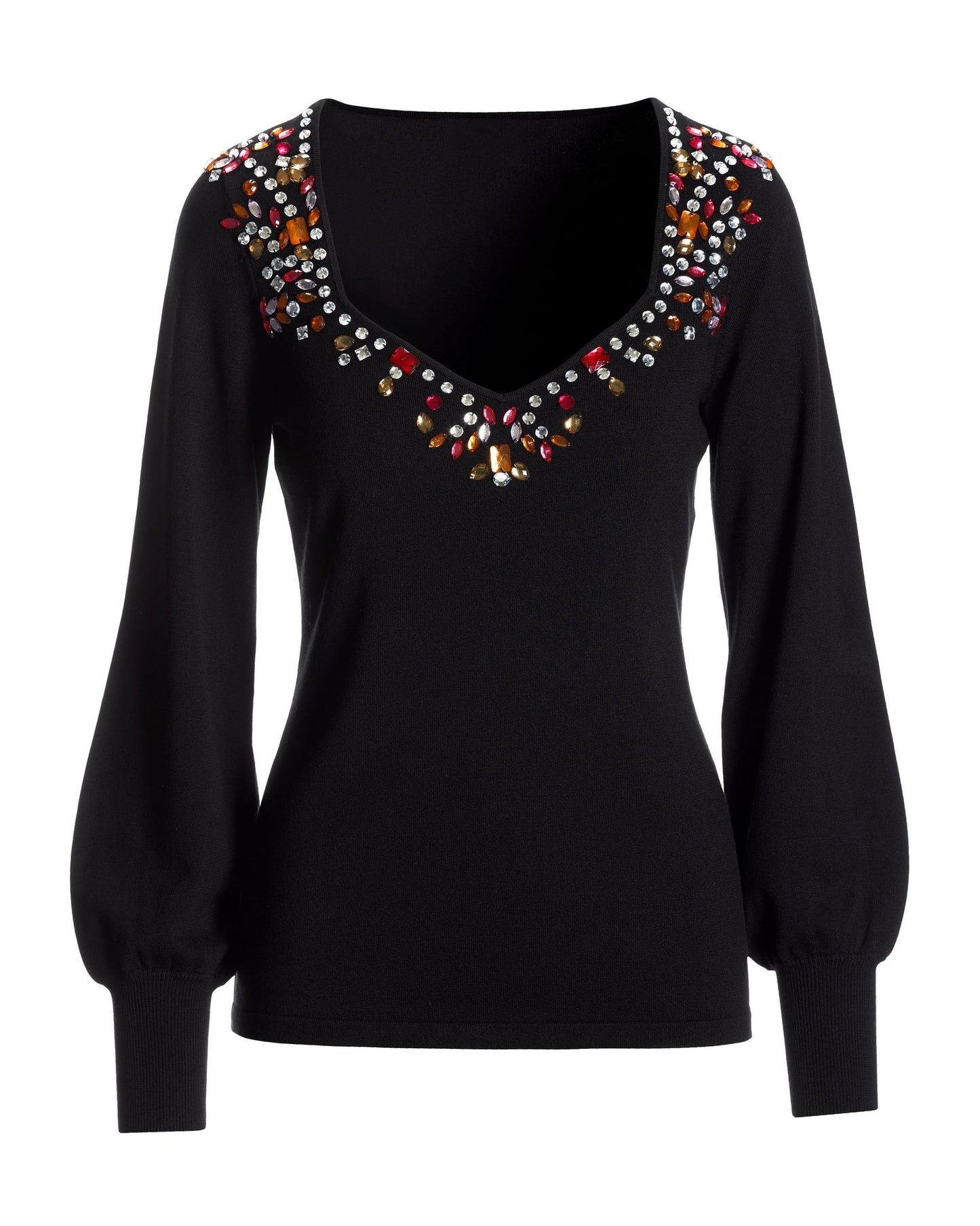 Jeweled Embellished Sweater Black Multi