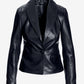 Genuine Leather Shawl Collar Jacket Black