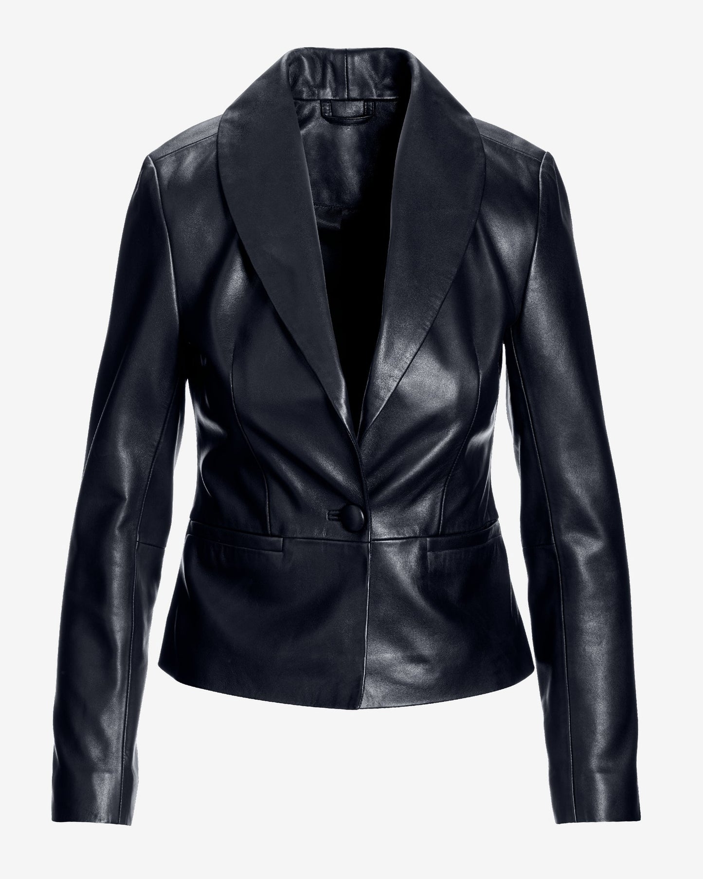 Genuine Leather Shawl Collar Jacket Black