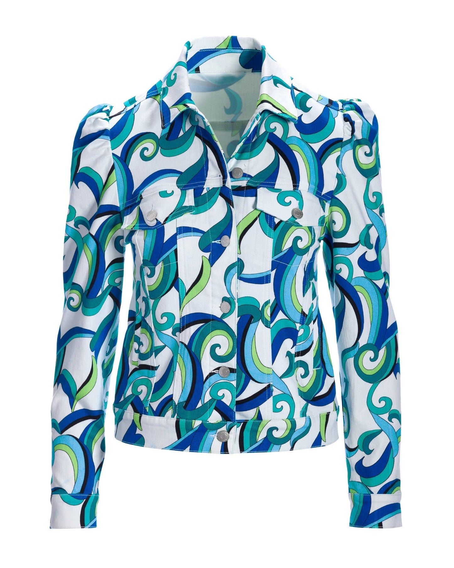 Spain Abstract Print Denim Puff Sleeve Jacket Multi
