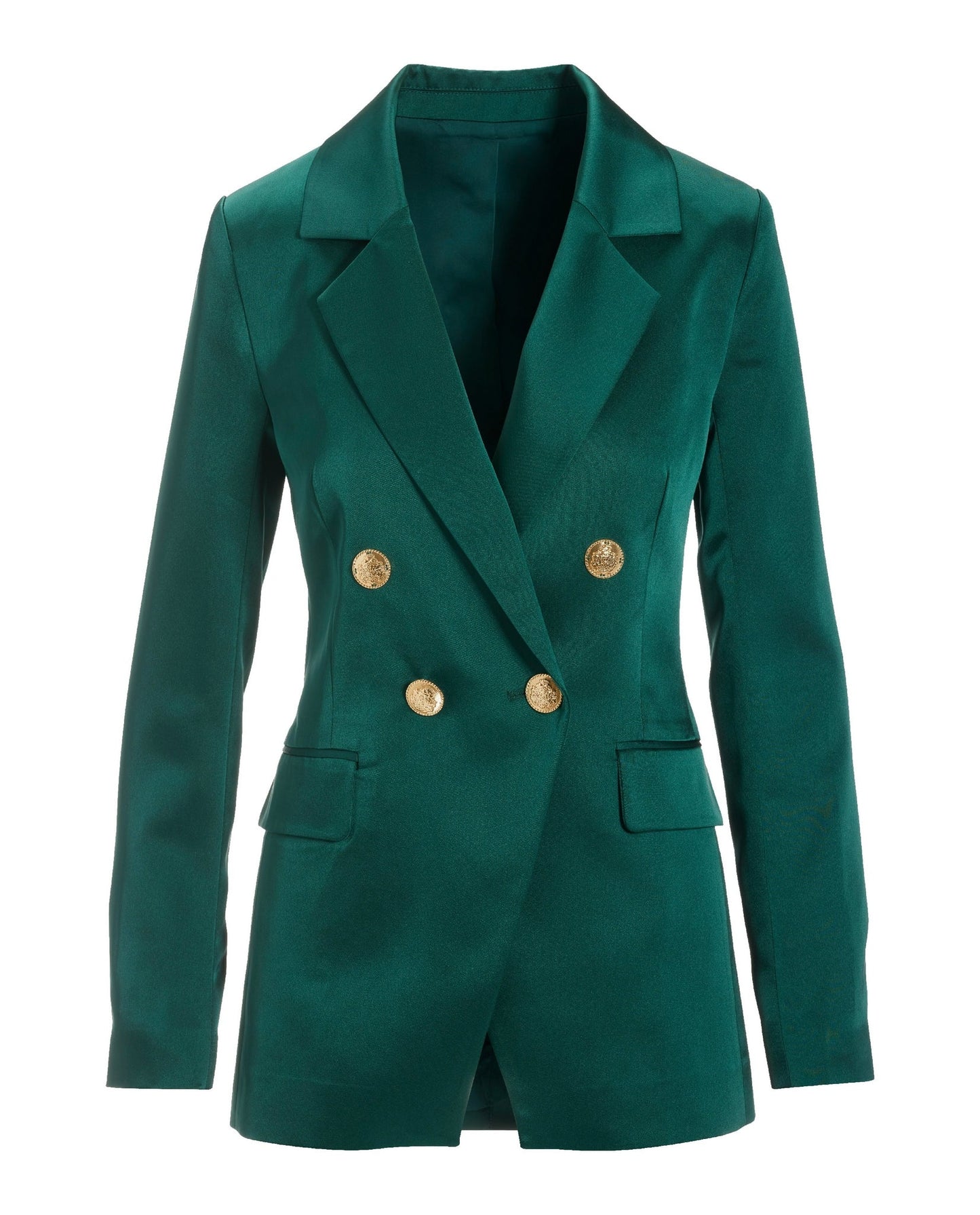 Satin Double Breasted Boyfriend Blazer Deep Emerald