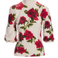 Rose Printed Turtleneck Sweater Off White Multi