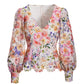 Floral Printed Lace V-Neck Long-Sleeve Blouse White Multi